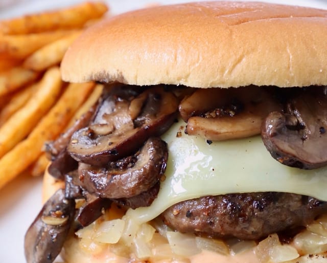 Mushroom Swiss Burger.